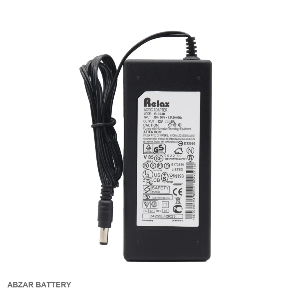 آداپتور 12 ولت 5 آمپر ریلکس همراه با کابل 12 V برای دستگاه‌های سازگار با آداپتور عمومی