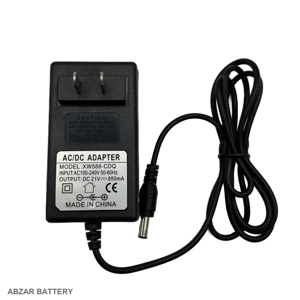 شارژر 21ولت 850 میلی آمپر 21V برای شارژ باتری لیتیوم‌یون سازگار