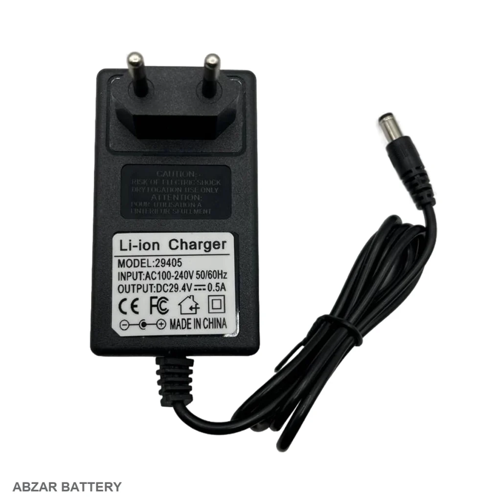 شارژر جارو شارژی 29.4ولت 500میلی آمپر 29.4V برای شارژ باتری لیتیوم‌یون سازگار