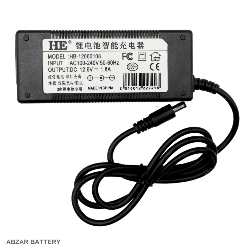 شارژر 12.6 ولت 1.8 آمپر 12.6 V برای شارژ باتری لیتیوم‌یون سازگار