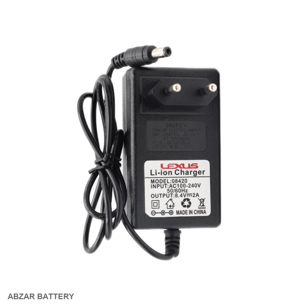 شارژر 8.4 ولت2 آمپر لکسوس 8.4 V برای شارژ باتری لیتیوم‌یون سازگار