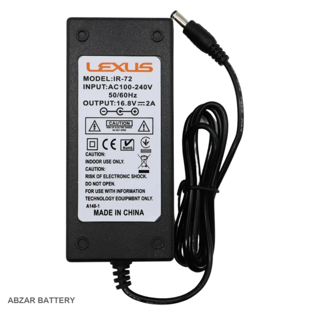 شارژر 16.8 ولت 2 آمپر 16.8 V برای شارژ باتری لیتیوم‌یون سازگار